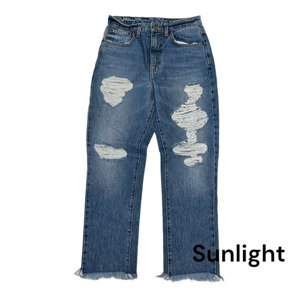 CARMAR Women SZ 26 Distressed Denim Jean High Rise-Straight leg-Raw Hem- Blue - Picture 1 of 10